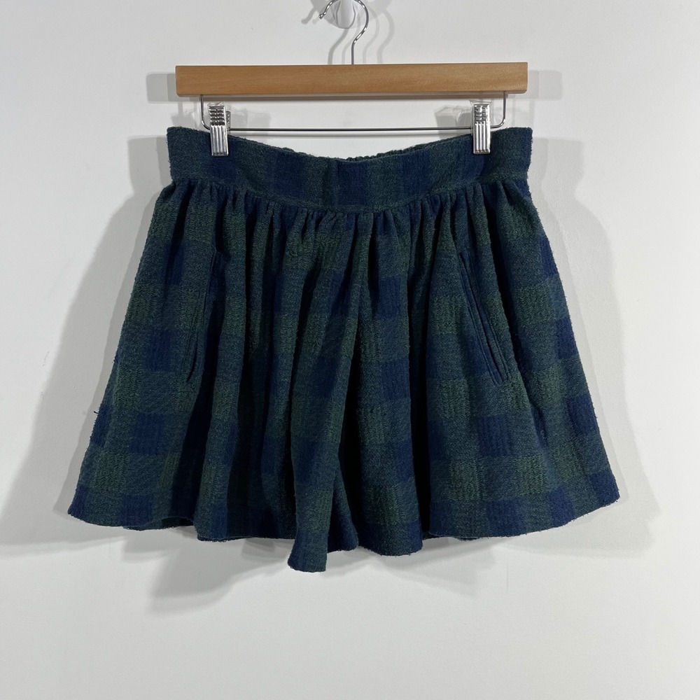 Free People Green and Navy Plaid Mini Skirt